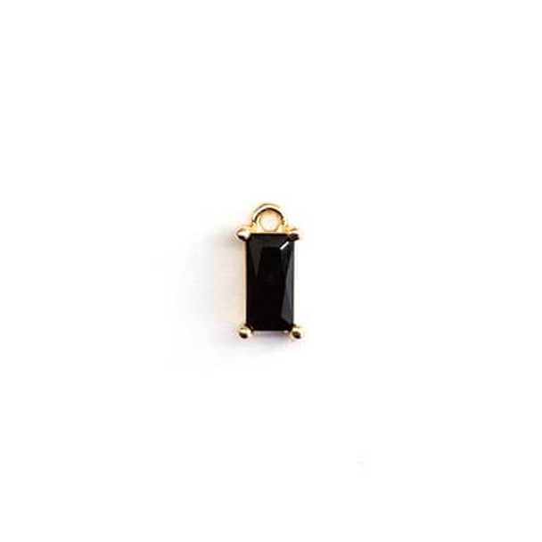 MINI CHARM Jet Color Glass Rectangle 9x4mm Gold Plated