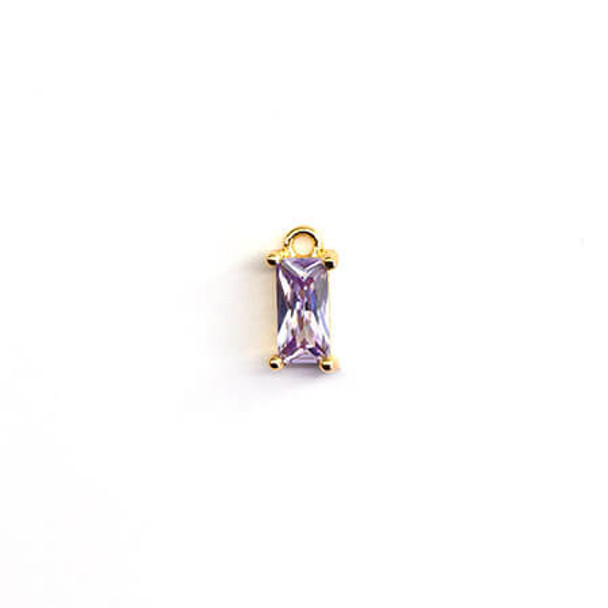 MINI CHARM Lt. Purple Color Glass Rectangle 9x4mm Gold Plated