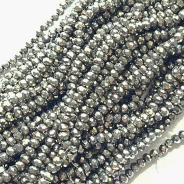 Chinese Crystal Rondelle Beads 3x2mm DK. PLATINUM METALLIC