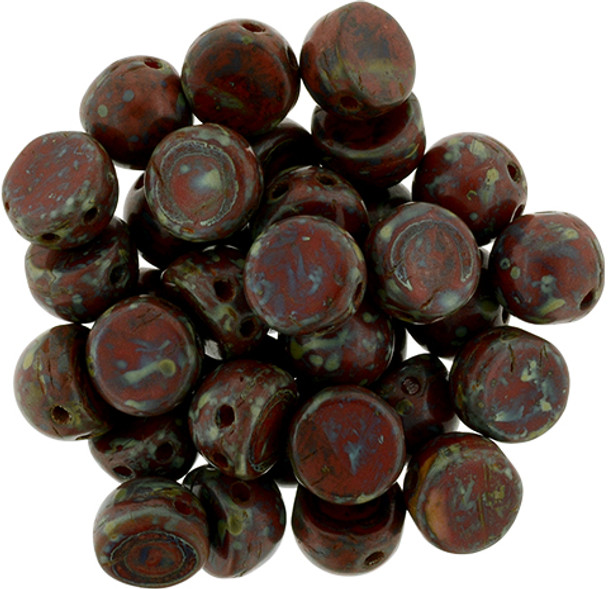 2-Hole Cabochon Beads OPAQUE RED PICASSO