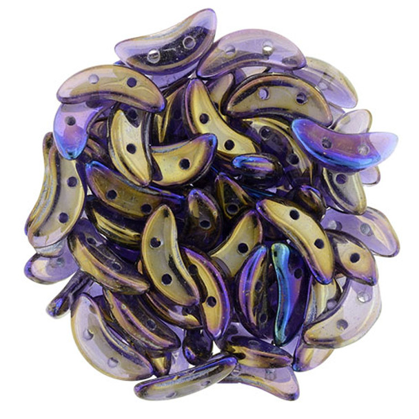 2-Hole Crescent Beads LUSTER IRIS TANZANITE