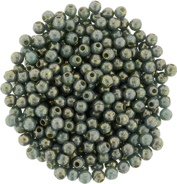 FINIAL Half-Drilled 2mm Czech Glass Beads TURQUOISE BRONZE PICASSO