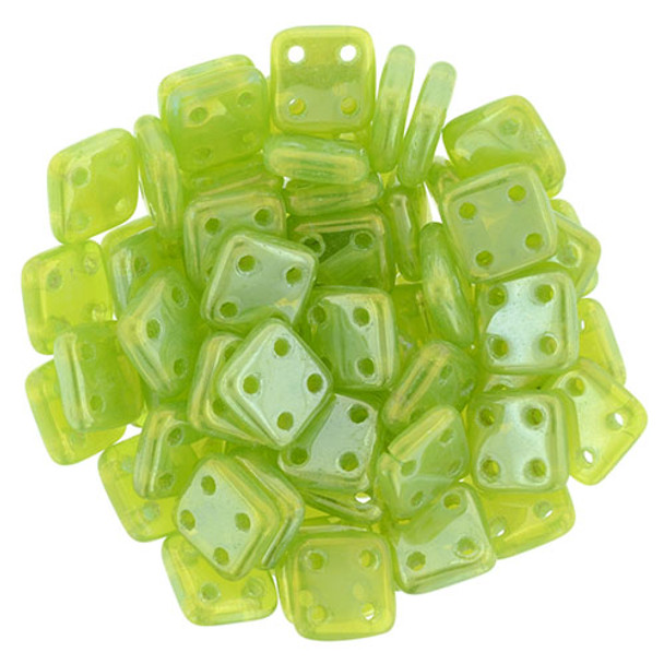 4-Hole QuadraTile 6mm CzechMates LUSTER IRIS MILKY DK PERIDOT