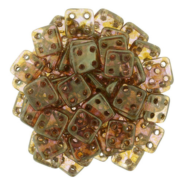 4-Hole QuadraTile 6mm CzechMates LUSTER ROSE GOLD TOPAZ