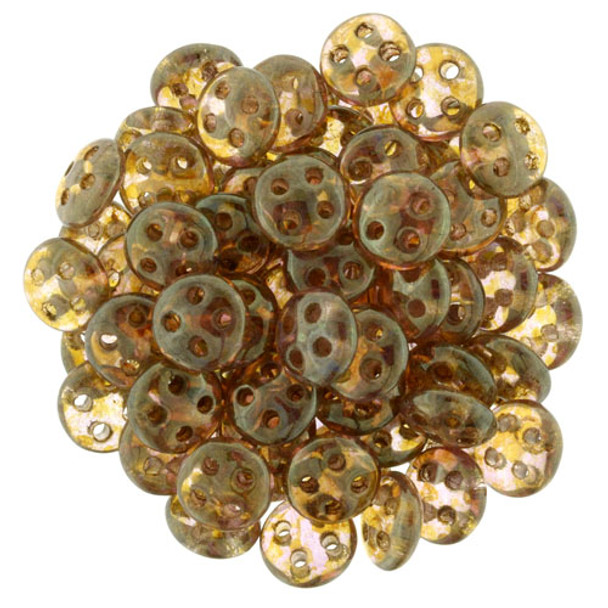 4-Hole QuadraLentil 6mm CzechMates LUSTER ROSE GOLD TOPAZ