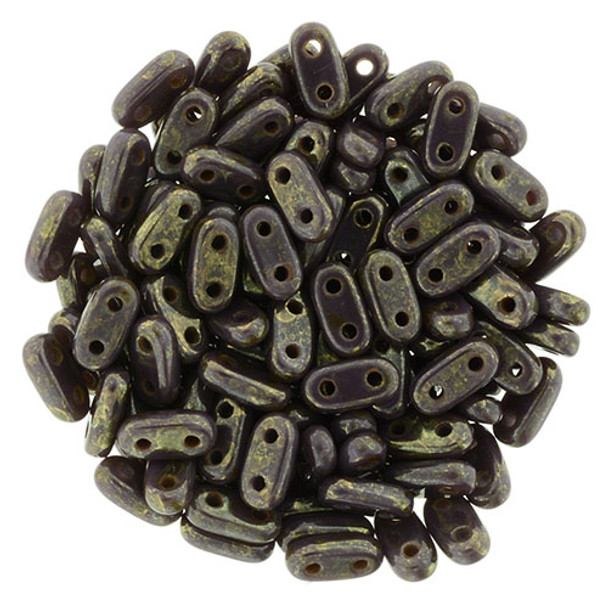 2-Hole Bar Beads 6x2mm CzechMates OPAQUE PURPLE BRONZE PICASSO