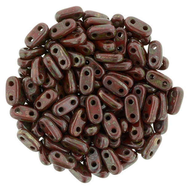 2-Hole Bar Beads 6x2mm CzechMates OPAQUE RED BRONZE PICASSO