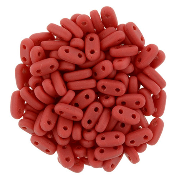 2-Hole Bar Beads 6x2mm CzechMates MATTE OPAQUE RED