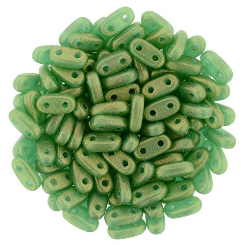 2-Hole Bar Beads 6x2mm CzechMates SUEDED GOLD ATLANTIS GREEN