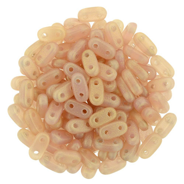 2-Hole Bar Beads 6x2mm CzechMates SUEDED GOLD MILKY PINK