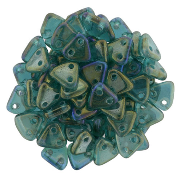 2-Hole TRIANGLE Beads 6mm CzechMates LUSTER IRIS ATLANTIS BLUE