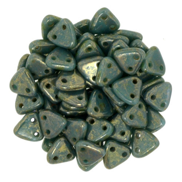 2-Hole TRIANGLE Beads 6mm CzechMates TURQUOISE BRONZE PICASSO