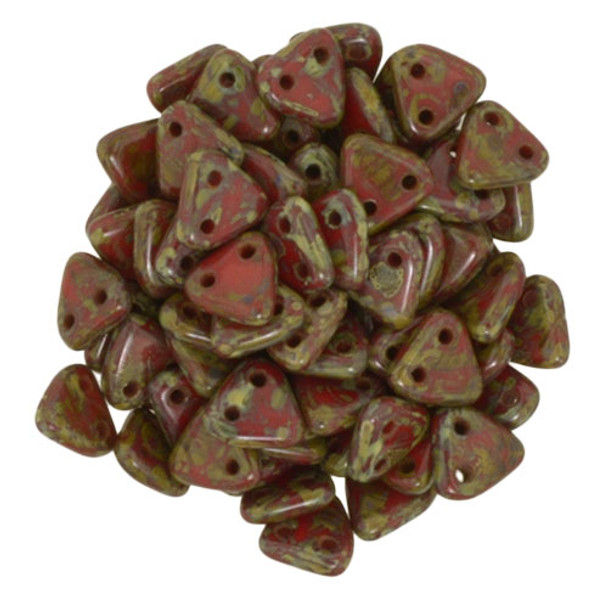 2-Hole TRIANGLE Beads 6mm CzechMates OPAQUE RED PICASSO