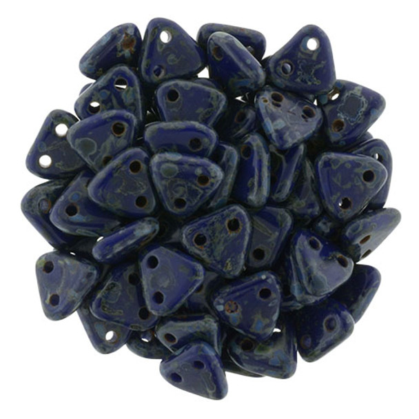 2-Hole TRIANGLE Beads 6mm CzechMates NAVY BLUE PICASSO