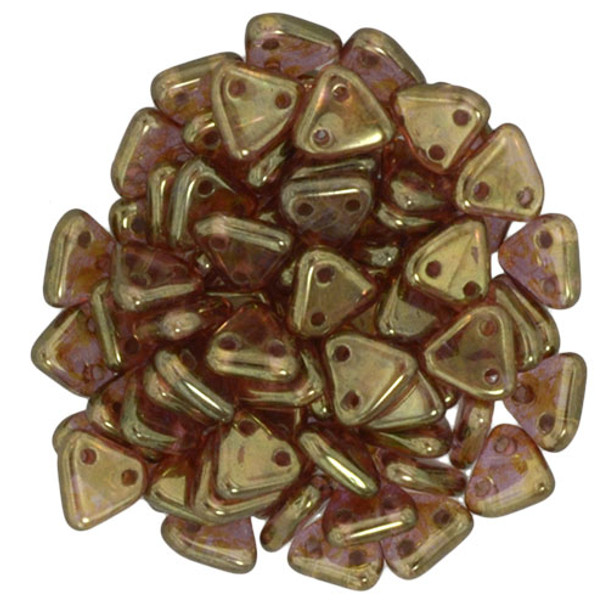 2-Hole TRIANGLE Beads 6mm CzechMates LUSTER ROSE GOLD TOPAZ