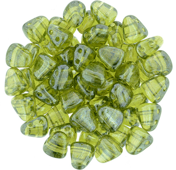 2-Hole NIB-BIT 6x5mm Czech Glass Beads LUSTER OLIVINE