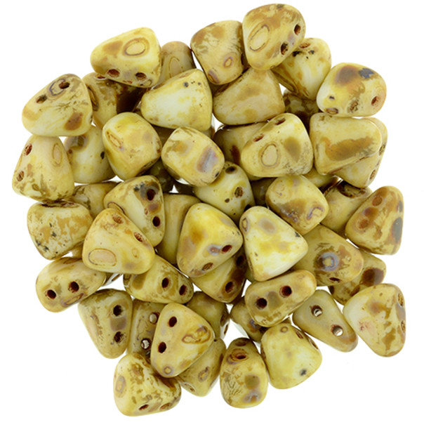 2-Hole NIB-BIT 6x5mm Czech Glass Beads OPAQUE WHITE PICASSO