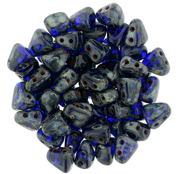 2-Hole NIB-BIT 6x5mm Czech Glass Beads COBALT PICASSO