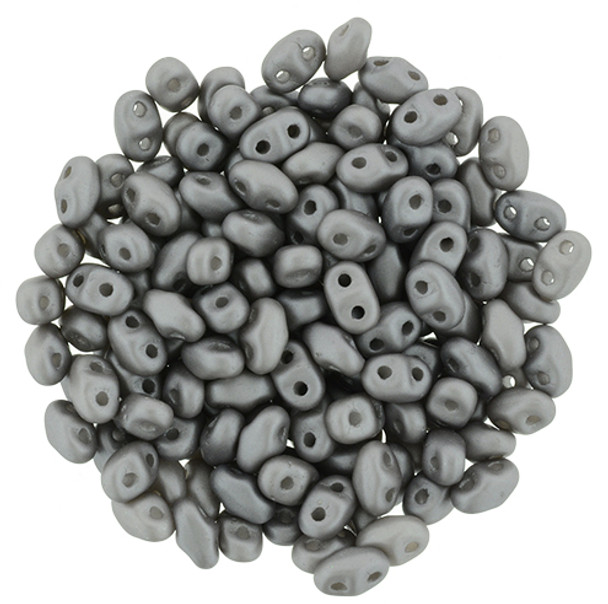 MiniDuo 2x4mm 2-Hole Czech Glass Beads SATIN METALLIC GRAY