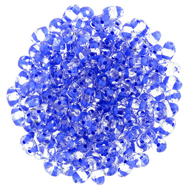 MiniDuo 2x4mm 2-Hole Czech Glass Beads CRYSTAL BLUE LINED