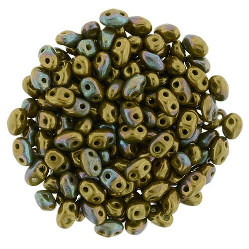 MiniDuo 2x4mm 2-Hole Czech Glass Beads OPAQUE OLIVE BRONZE VEGA