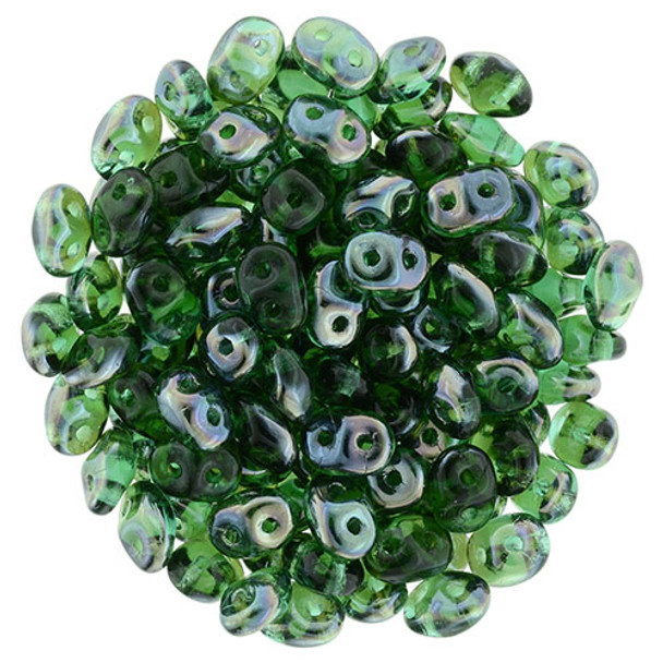 2-Hole SUPERDUO 2x5mm Czech Glass Seed Beads EMERALD CELSIAN