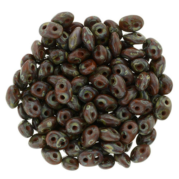 2-Hole SUPERDUO 2x5mm Czech Glass Seed Beads PICASSO UMBER