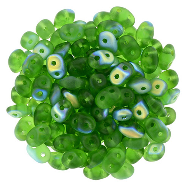 2-Hole SUPERDUO 2x5mm Czech Glass Seed Beads MATTE GREEN AB