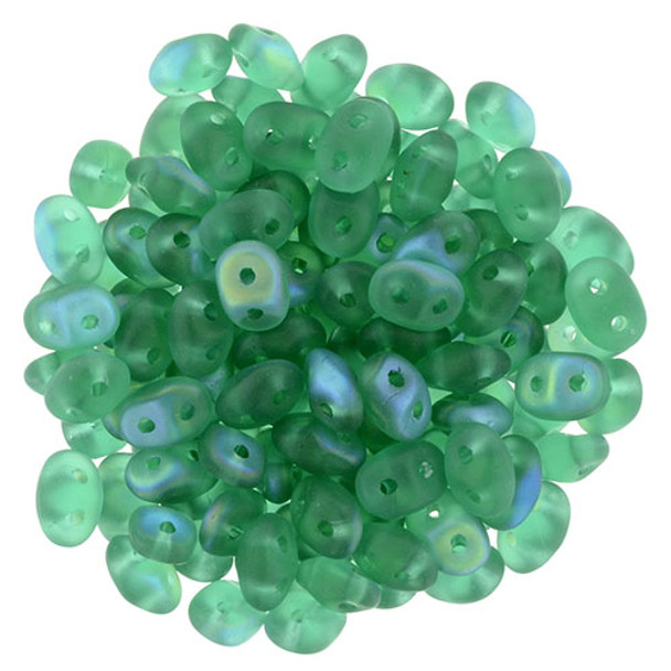 2-Hole SUPERDUO 2x5mm Czech Glass Seed Beads MATTE EMERALD AB