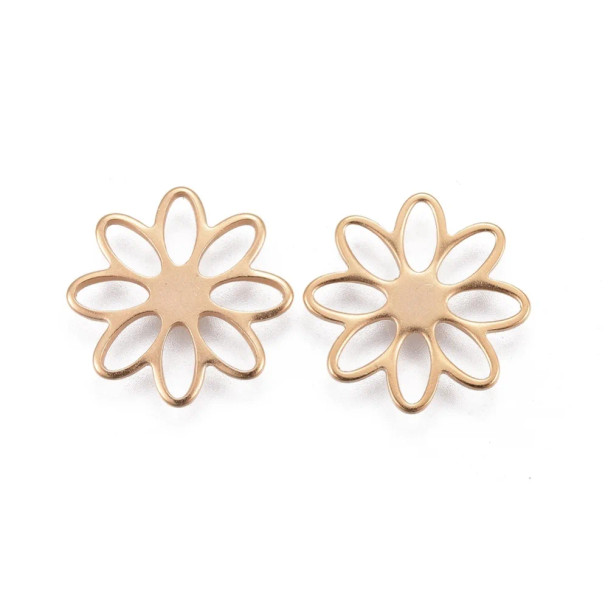 Charm-8-PETAL FLOWER-15.5mm Gold Plated Stainless Steel
