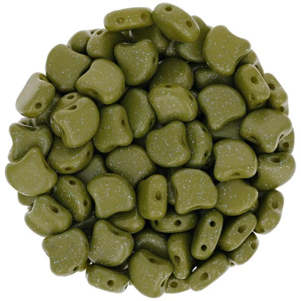 Ginkgo Beads 2-Hole Czech Glass STARDANCE - GREEN OLIVE