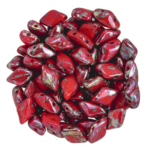 2-Hole GEMDUO 8x5mm Czech Glass Beads OPAQUE RED REMBRANDT