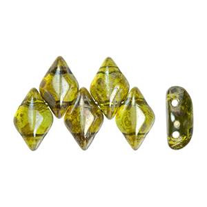 2-Hole GEMDUO Czech Glass Beads OLIVINE REMBRANDT