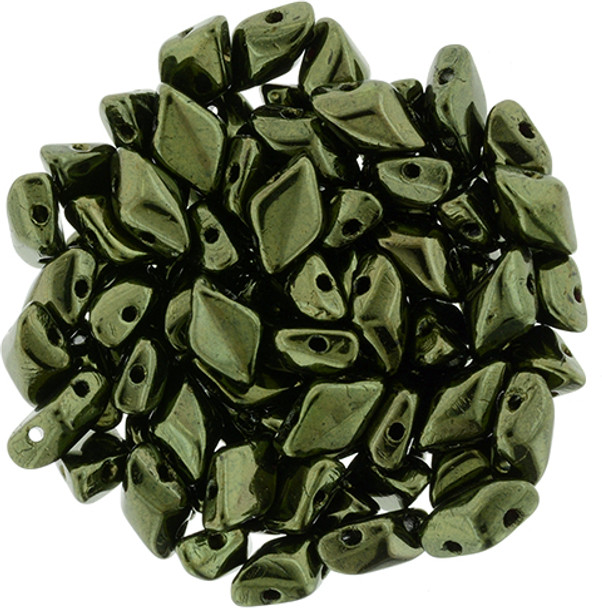 2-Hole GEMDUO 8x5mm Czech Glass Beads METALLIC GREEN