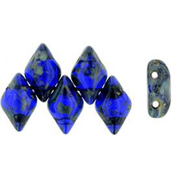 2-Hole GEMDUO 8x5mm Czech Glass Beads COBALT PICASSO