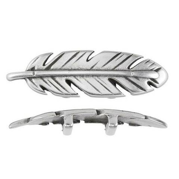 REGALIZ Feather Spacer Bead for Flat Leather Antique Silver Plated