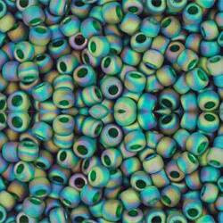 Toho ROUND 8/0 Seed Beads TRANSPARENT RAINBOW FROSTED GREEN EMERALD