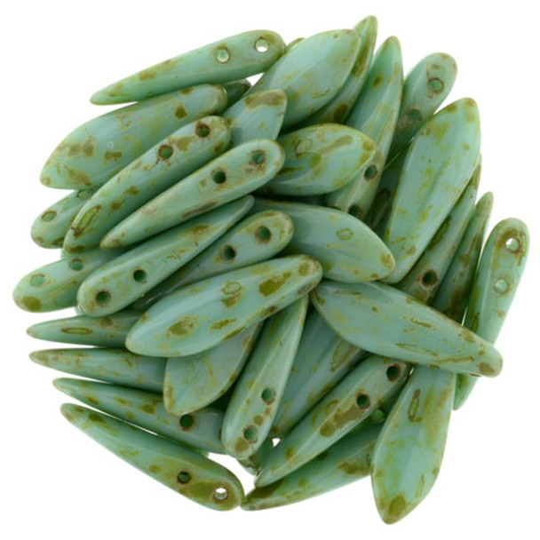2-Hole Dagger Beads CzechMates OPAQUE TURQUOISE PICASSO