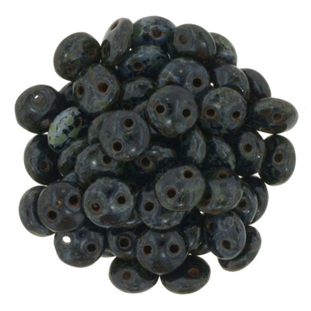 2-Hole Lentil Beads 6mm CzechMates JET PICASSO