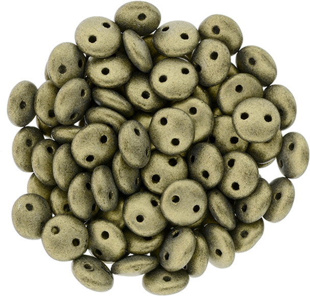 2-Hole Lentil Beads 6mm CzechMates METALLIC SUEDE GOLD