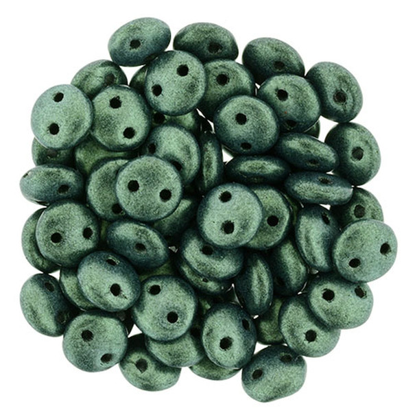 2-Hole Lentil Beads 6mm CzechMates METALLIC SUEDE LT GREEN