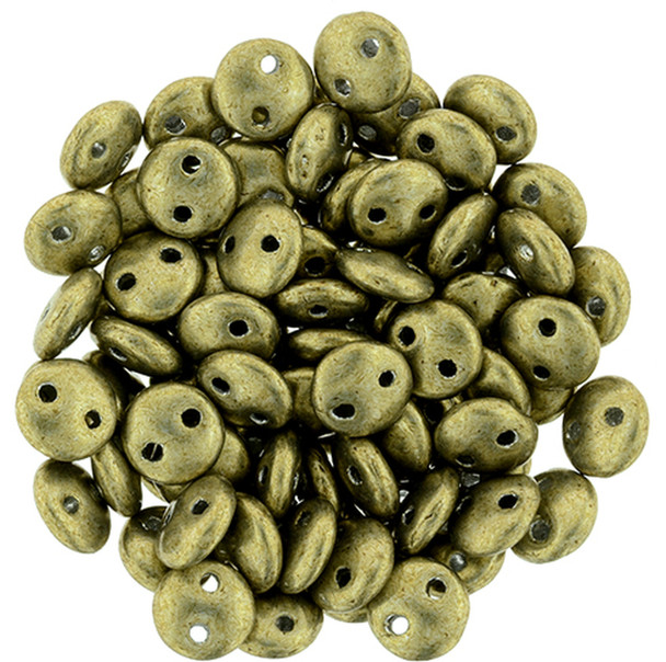 2-Hole Lentil Beads 6mm CzechMates SATURATED METALLIC GOLDEN LIME