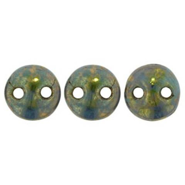 2-Hole Lentil Beads 6mm TURQUOISE BRONZE PICASSO