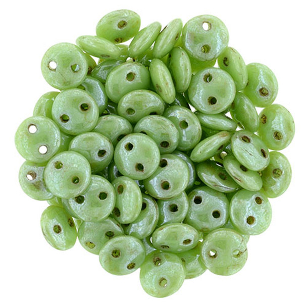 2-Hole Lentil Beads 6mm CzechMates LUSTER HONEYDEW PICASSO