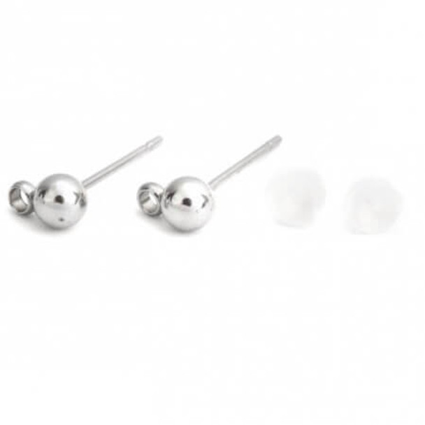 BALL POST Earrings w/Loop 6x4mm Stainless Steel