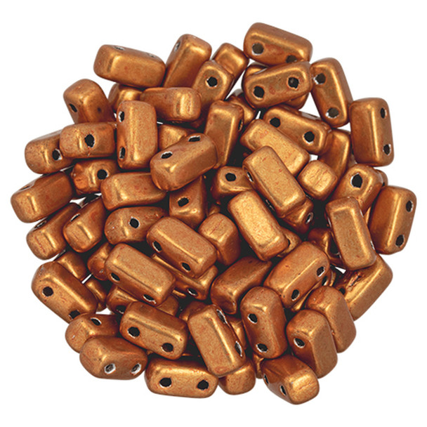 2-Hole Brick Beads 6x3mm CzechMates SATURATED METALLIC RUSSET ORANGE