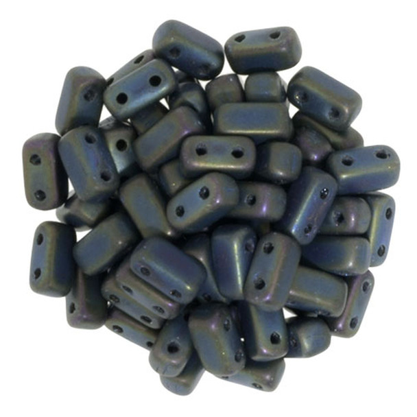 2-Hole Brick Beads 6x3mm CzechMates MATTE IRIS GREEN