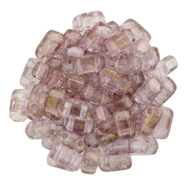 2-Hole Brick Beads 6x3mm CzechMates LUSTER TRANSPARENT TOPAZ PINK