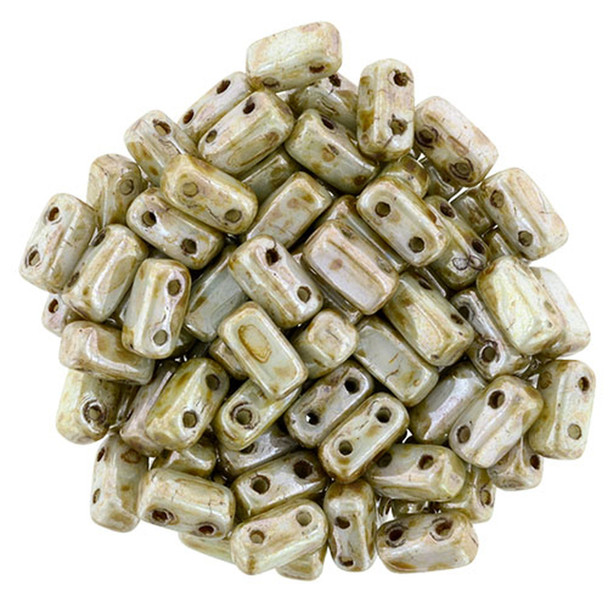 2-Hole Brick Beads 6x3mm CzechMates LUSTER ULTRA OPAQUE GREEN
