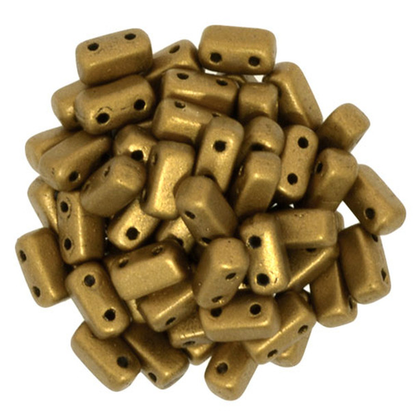 2-Hole Brick Beads 6x3mm CzechMates MATTE METALLIC GOLDENROD